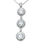 Sterling Silver Bezel Russian CZ Cubic Zirconia Dangle Pendant w/ Chain Sterling Silver Bezel Russian CZ Cubic Zirconia Dangle Pendant w/ Chain