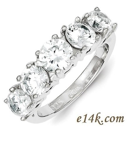 Sterling Silver 5 Stone Russian CZ Wedding Anniversary Band Ring Sterling Silver 5 Stone Russian CZ Wedding Anniversary Band Ring