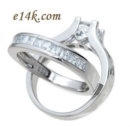 Sterling Silver Channel Set Princess Cut CZ Engagement Ring and Wedding Band Cubic Zirconia Ring