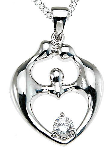 Sterling Silver 'Family' Russian CZ Cubic Zirconia Pendant w/ Chain Sterling Silver 'Family' Russian CZ Cubic Zirconia Pendant w/ Chain - Product Image