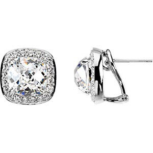 Sterling Silver Halo Round Brilliant Cut Russian CZ Stud Earrings *New item*