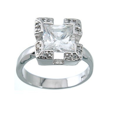 Sterling Silver Halo Style 2.50 cttw Princess & Round CZ Cubic Zirconia Engagement Ring