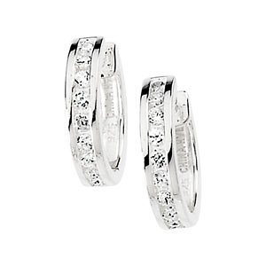 Sterling Silver Huggie Hoop Princess Cut or Round Russian CZ Earrings 