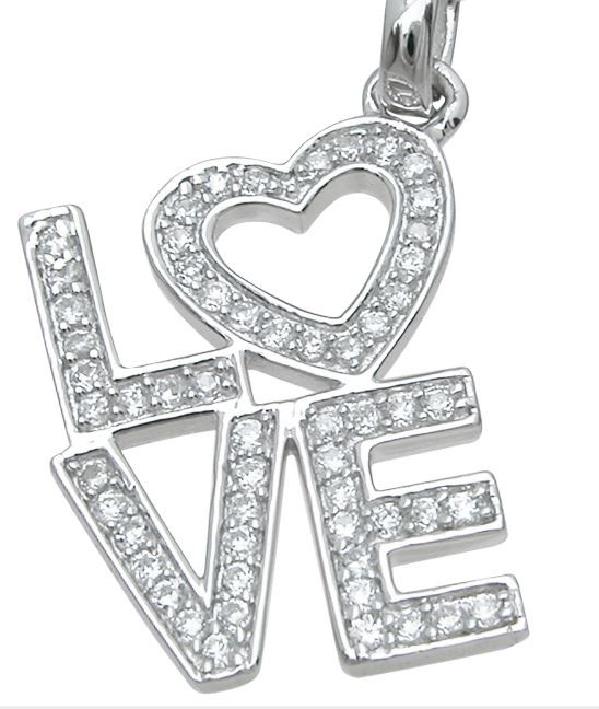 Sterling Silver Love Russian CZ Cubic Zirconia Pendant w/ Chain Sterling Silver Love Russian CZ Cubic Zirconia Pendant w/ Chain - Product Image