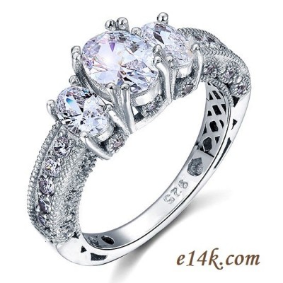Sterling Silver 3.25cttw Oval Antique Inspired Three Stone Engagement Ring