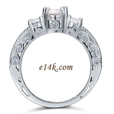 Sterling Silver 3.25cttw Oval Antique Inspired Three Stone Engagement Ring