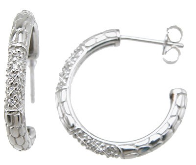 Sterling Silver Pave Cut Round Brilliant Cubic Zirconia Hoop Earrings - Product Image