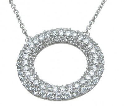 Sterling Silver Pave' Set Russian CZ Cubic Zirconia Circle Pendant w/ Chain Sterling Silver Pave' Set Russian CZ Cubic Zirconia Circle Pendant w/ Chain - Product Image
