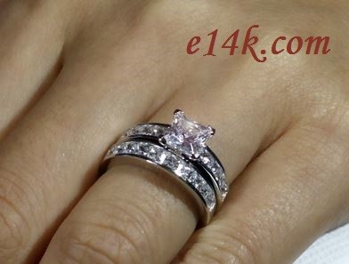 Sterling Silver Princess Channel Set Engagement ring with Matching Wedding Band