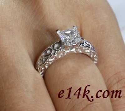 Sterling Silver Princess Cut Antique Style CZ Cubic Zirconia Engagement Ring