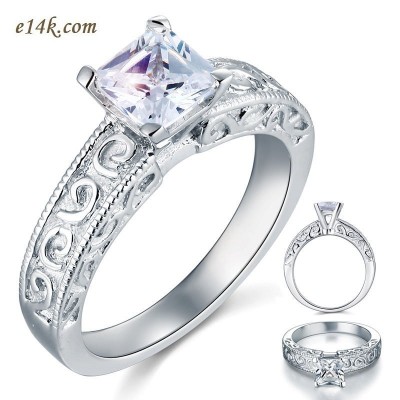 Sterling Silver Princess Cut Antique Style CZ Cubic Zirconia Engagement Ring