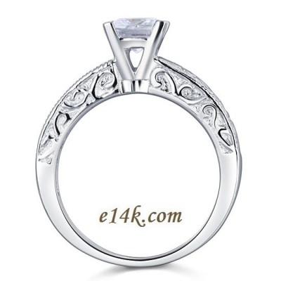Sterling Silver Princess Cut Antique Style CZ Cubic Zirconia Engagement Ring
