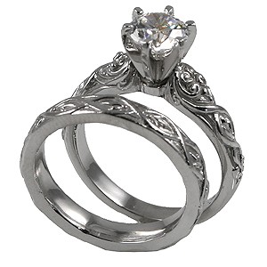 Sterling Silver Round 1 or 2 ct Solitaire Engagement ring with Matching Wedding Band