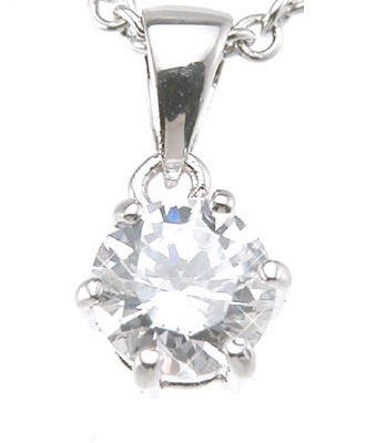 Sterling Silver Round Brilliant 6 Prong Russian CZ Cubic Zirconia Solitaire Pendant Sterling Silver Round Brilliant 6 Prong Russian CZ Cubic Zirconia Solitaire Pendant - Product Image