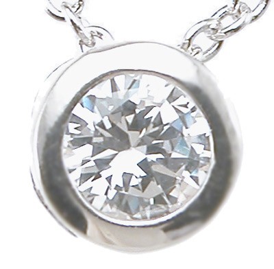 Sterling Silver Round Brilliant Bezel Set Russian CZ Cubic Zirconia Solitaire Pendant w/ Chain Sterling Silver Round Brilliant Bezel Set Russian CZ Cubic Zirconia Solitaire Pendant w/ Chain - Product Image