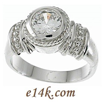 Sterling Silver Round Brilliant Cut Russian Bezel Set CZ Engagement Ring Sterling Silver Round Brilliant Cut Russian Bezel Set CZ Engagement Ring - Product Image