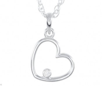 Sterling Silver Round Brilliant Russian *Diamond* Heart Pendant w/ Chain Sterling Silver Round Brilliant Russian *Diamond* Heart Pendant w/ Chain - Product Image