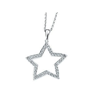 Sterling Silver Round Russian CZ Cubic Zirconia Star Pendant w/ Chain Sterling Silver Round Russian CZ Cubic Zirconia Star Pendant w/ Chain - Product Image