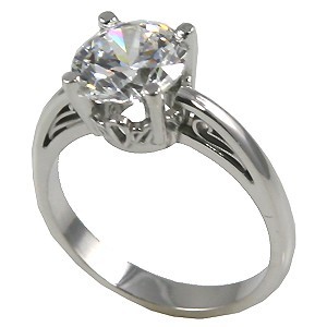 Sterling Silver Russian CZ Cubic Zirconia Antique/Scroll Solitaire Ring
