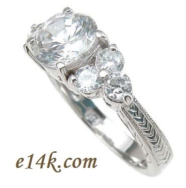 Sterling Silver Russian CZ Round Brilliant Antique Vintage Inspired Cubic Zirconia Ring 