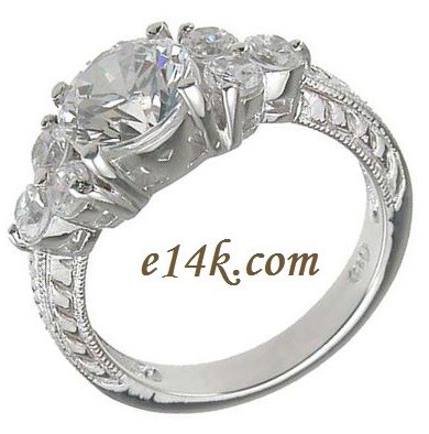 Sterling Silver Russian CZ Round Brilliant Antique Vintage Inspired Cubic Zirconia Ring 
