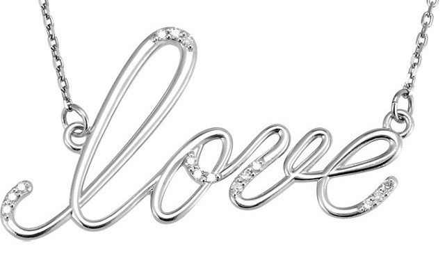 Sterling Silver Russian *Diamond* Cursive Love Pendant w/ Chain Sterling Silver Russian *Diamond* Cursive Love Pendant w/ Chain - Product Image