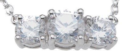 Sterling Silver3 Stone Russian CZ Cubic Zirconia Past Present Future Pendant w/ Chain Sterling Silver3 Stone Russian CZ Cubic Zirconia Past Present Future Pendant w/ Chain - Product Image