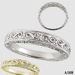 Sterling Silver Antique Fancy Wedding Band Ring - Product Image
